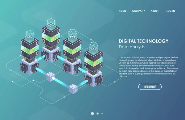 Conceito de processamento de big data, data center isométrico, processamento e armazenamento de informações vetoriais. Ilustração criativa com elementos geométricos abstratos . —  Vetores de Stock