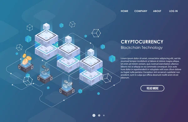 Blockchain ağ iş şablonu. Cryptocurrency ve blockchain izometrik kompozisyon. Madencilik soyut teknolojisi. Dijital para sistemi. Web ve app için Düzen.
