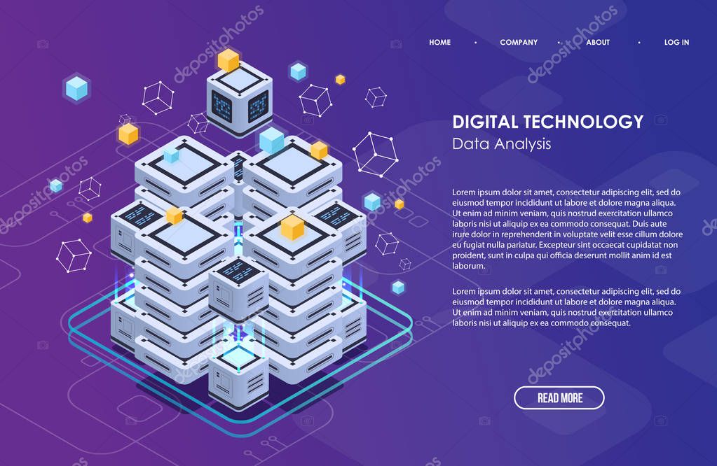 Blockchain network business template. Cryptocurrency and blockchain isometric composition. Mining Abstract Technology. Digital money system. Layout for web and app.