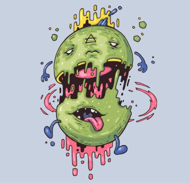 Kesik meyve. Muturbating karpuz. Karikatür çizim yazdırma ve web. Modern grafik stili karakter.