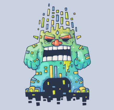 Kötü canavar yok edici. Karikatür çizim yazdırma ve web. Modern grafik stili karakter.