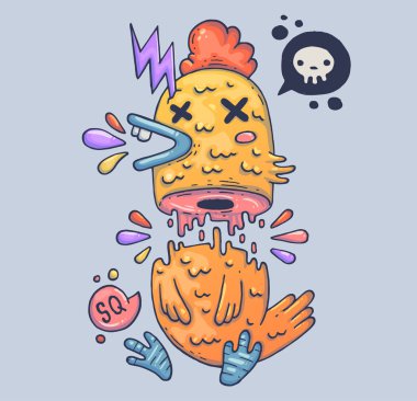 Komik tavuk. Kuş besleme. Karikatür çizim yazdırma ve web. Modern grafik stili karakter.