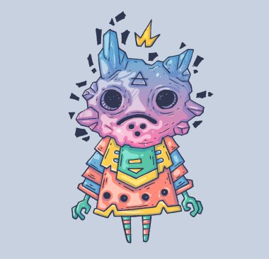 Maskeli sihirli yaratık. Karikatür çizim yazdırma ve web. Modern grafik stili karakter.