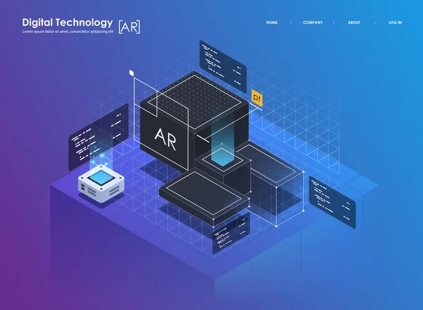 Isometric design concept virtual reality and augmented reality. AR and VR Development. Digital Media Technology for website and mobile app. — Stock Vector