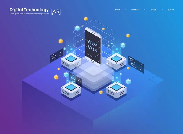 Concept de design isométrique réalité virtuelle et réalité augmentée. Développement AR et VR. Technologie des médias numériques pour site Web et application mobile . — Image vectorielle
