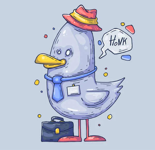 Divertido gerente de gaviota. Un pájaro con sombrero. Ilustración de dibujos animados para impresión y web. Carácter en el estilo gráfico moderno . — Archivo Imágenes Vectoriales