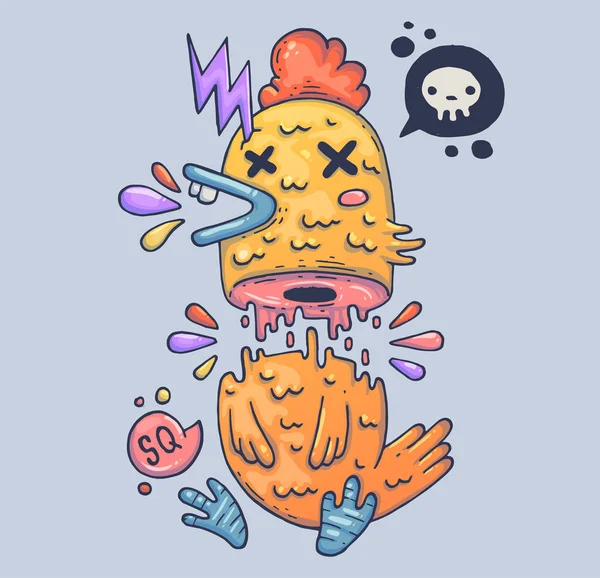 Komik tavuk. Kuş besleme. Karikatür çizim yazdırma ve web. Modern grafik stili karakter.