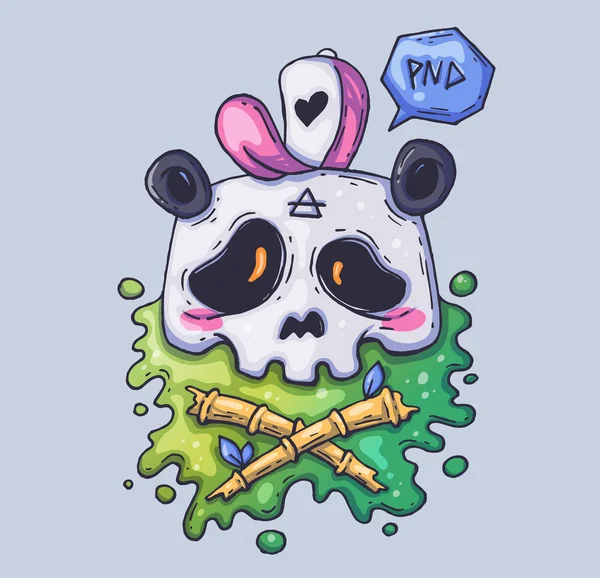 Niedlichen Panda-Totenkopf in einer Mütze. Zeichentrickillustration für Print und Web. Charakter im modernen grafischen Stil. — Stockvektor