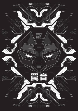 Robot kafalı siber punk fütüristik poster. Teknoloji soyut poster şablonu. Web ve baskı için modern broşür.