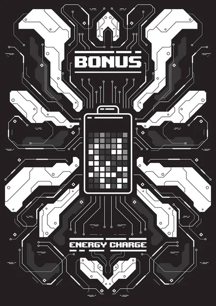 Poster futuristik Cyberpunk dengan ikon baterai. Teknisi Abstrak poster template. Penerbang modern untuk web dan cetak . - Stok Vektor