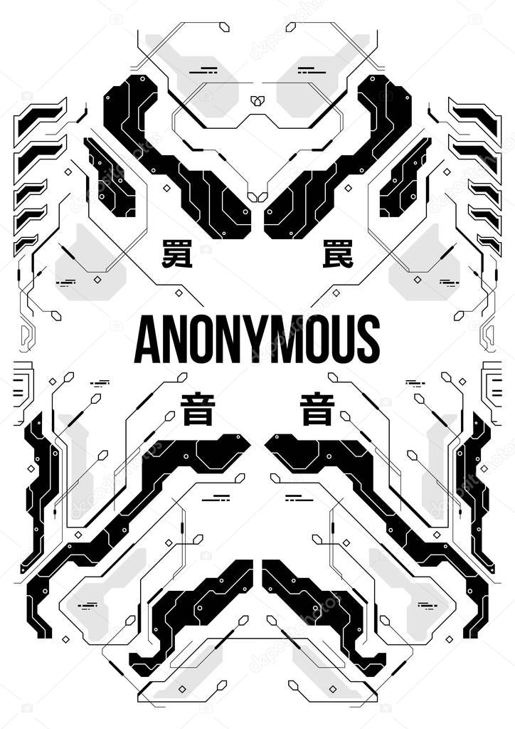 Cyberpunk futuristic poster with japanes style elements. Tech Abstract poster template. Modern flyer for web and print.