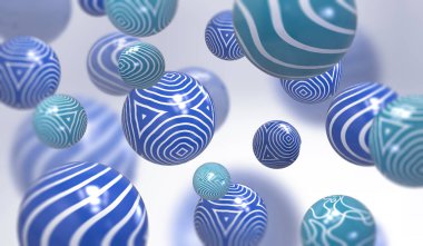 Soyut küreler beyaz arka plan üzerinde yüzer. 3D render.