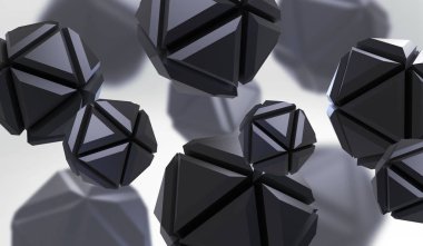 Boş alanda kaotik geometrik şekiller Soyut 3d render. Teknik soyut öğeler ile fütüristik arka plan.