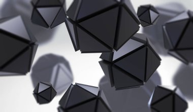 Boş alanda kaotik geometrik şekiller Soyut 3d render. Teknik soyut öğeler ile fütüristik arka plan.