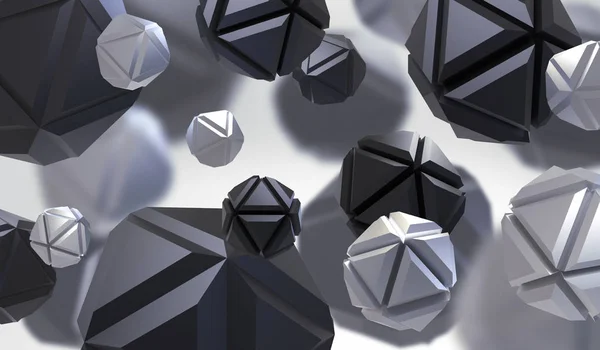 Abstrakte 3D-Darstellung chaotischer geometrischer Formen im leeren Raum. futuristischer Hintergrund mit abstrakten Tech-Elementen. — Stockfoto