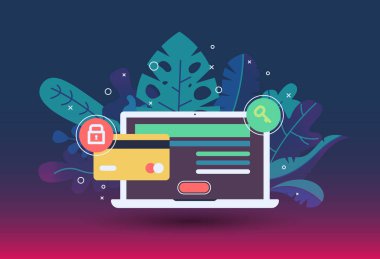 Düz stil Web ödeme simgesini. Internet mağaza, online mağaza, web satın alma ve ödeme. Dijital para tasarım öğeleri.
