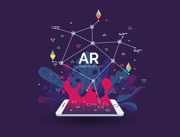Abstracte creatieve illustratie met augmented reality telefoon, vectorillustratie voor landingspagina. AR-concept voor web en app. — Stockvector