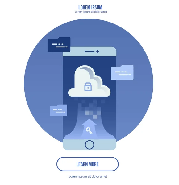 Bilgi işlem kavramı cloud - bulut aygıtlarını bağlayın. Gösterim amacıyla degrade arka plan üstünde smartphone ile Web sitesi. Açılış sayfası için tasarım. — Stok Vektör
