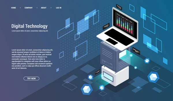 Calcul Big Data Center Traitement Information Base Données Routage Trafic — Image vectorielle