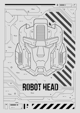 Fütüristik poster bir robot kafa ile. Web ve baskı için şablon. Broşür ve el ilanı düzeni.