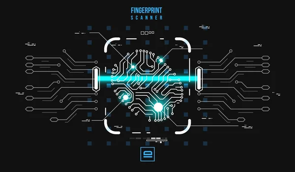 Ujjlenyomat azonosítási rendszer. Biometrikus engedélyezési és üzleti biztonsági koncepció. Illusztráció futurisztikus Hud FF-elemek. — Stock Vector