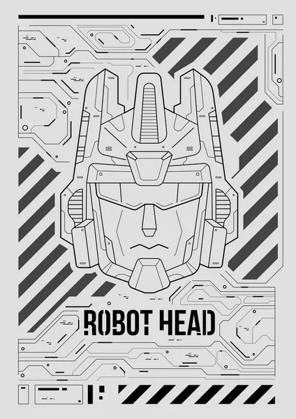 Futuristic poster with a robot head. Template for web and print. Brochure and flyer Layout. — Stock Vector