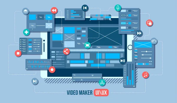 Концепция Мобильного Видеоредактора Плоским Вектором Студия Кинодизайна Приложение Видеоредактора Создание — стоковый вектор