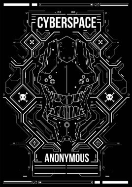 Cyberpunk fütüristik poster. Retro futuristik poster şablonu. Teknik soyut poster şablonu. Web ve baskı için modern el ilanı. kesmek, siber kültür, programlama ve sanal ortamlar.