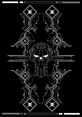 Cyberpunk fütüristik poster. Retro futuristik poster şablonu. Teknik soyut poster şablonu. Web ve baskı için modern el ilanı. kesmek, siber kültür, programlama ve sanal ortamlar.