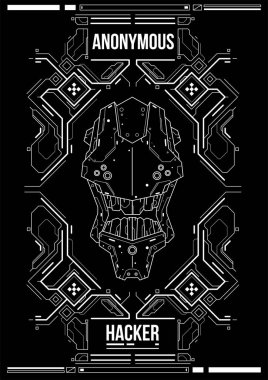 Cyberpunk fütüristik poster. Retro futuristik poster şablonu. Teknik soyut poster şablonu. Web ve baskı için modern el ilanı. kesmek, siber kültür, programlama ve sanal ortamlar.