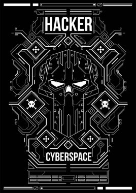 Cyberpunk fütüristik poster. Retro futuristik poster şablonu. Teknik soyut poster şablonu. Web ve baskı için modern el ilanı. kesmek, siber kültür, programlama ve sanal ortamlar.