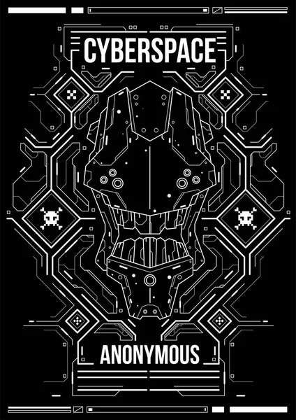 Cyberpunk fütüristik poster. Retro futuristik poster şablonu. Teknik soyut poster şablonu. Web ve baskı için modern el ilanı. kesmek, siber kültür, programlama ve sanal ortamlar.