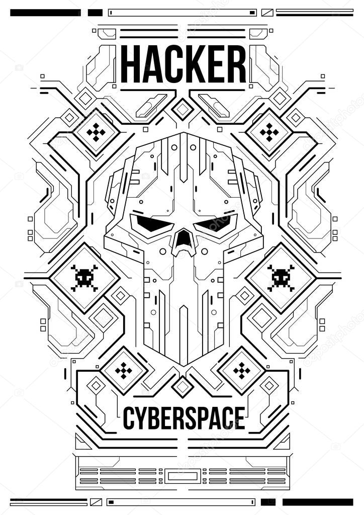 Cyberpunk futuristic poster. Retro futuristic poster template. Tech Abstract poster template. Modern flyer for web and print. hacking, cyber culture, programming and virtual environments.