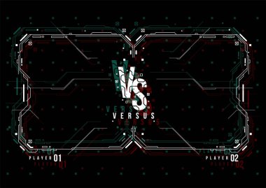 Hud elemanları ile ekran tasarımı karşı. Bir iki savaşçıları duyurusu. Savaş afiş maç vs mektuplar rekabet çatışma. Fütüristik tasarımı.