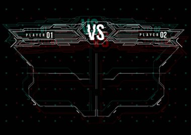 Hud elemanları ile ekran tasarımı karşı. Bir iki savaşçıları duyurusu. Savaş afiş maç vs mektuplar rekabet çatışma. Fütüristik tasarımı.