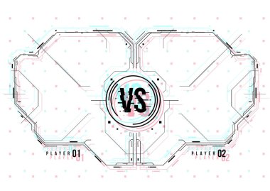 Hud elemanları ile ekran tasarımı karşı. Bir iki savaşçıları duyurusu. Savaş afiş maç vs mektuplar rekabet çatışma. Fütüristik tasarımı.