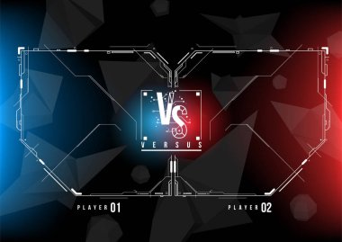 Hud elemanları ile ekran tasarımı karşı. Bir iki savaşçıları duyurusu. Savaş afiş maç vs mektuplar rekabet çatışma. Fütüristik tasarımı.