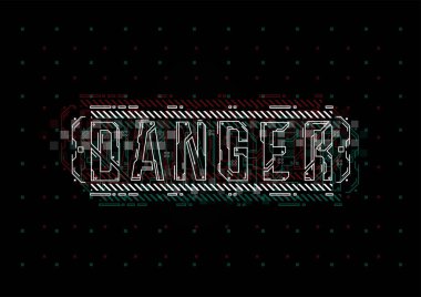 Tehlike. Hud öğeleri yazdırma ve web ile kavramsal düzeni. Fütüristik kullanıcı arabirimi öğeleri ile yazı.