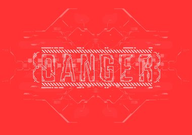 Tehlike. Hud öğeleri yazdırma ve web ile kavramsal düzeni. Fütüristik kullanıcı arabirimi öğeleri ile yazı.