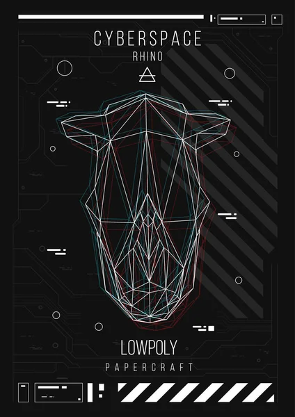 Abstrakte Low-Poly-Vorlage. Plakat mit poligonalem Tier. Layout mit futuristischen Hud-Elementen. — Stockvektor