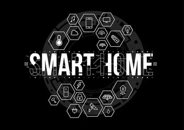 Smart Home. Conceptual Layout with HUD elements for print and web. Lettering with futuristic user interface elements. — Stock Vector