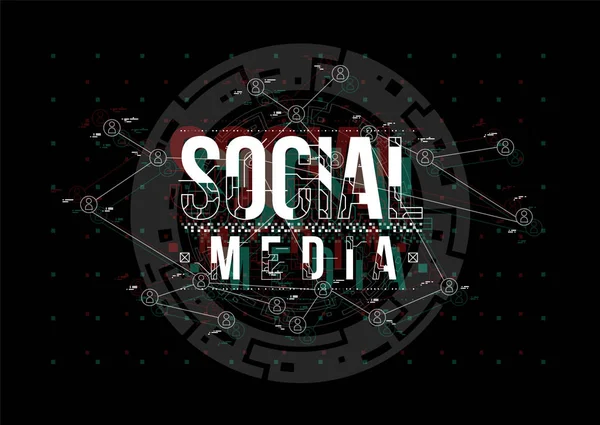 Médias sociaux. Disposition conceptuelle avec des éléments HUD pour l'impression et le web. Lettrage avec des éléments d'interface utilisateur futuristes . — Image vectorielle