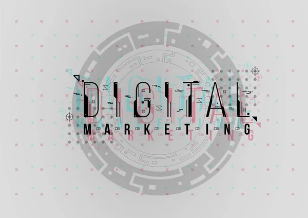 Digitales Marketing. konzeptionelles Layout mit hud-Elementen für Print und Web. Schriftzug mit futuristischen Bedienelementen. — Stockvektor