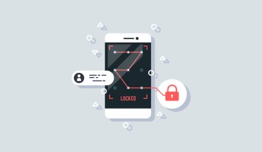 Mobil güvenlik düz tasarım konsepti vektör çizim.