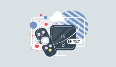 Televizyon multimedya kutusu. vektör düz illüstrasyon. Akıllı Tv kutusu.