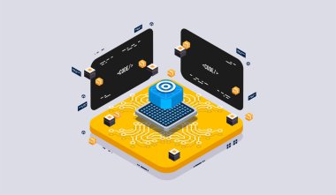 Biyometrik tasarım konsepti sanal gerçeklik ve artırılmış gerçeklik. yazılım geliştirme ve programlama. Büyük veri merkezi hesaplaması, kuantum bilgisayar biyometrik vektör teknolojisi