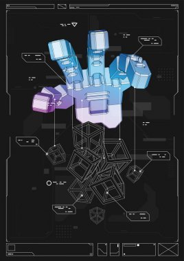 Robot el ile Soyut Fütüristik poster. Hud elemanları ile kavram illüstrasyon.