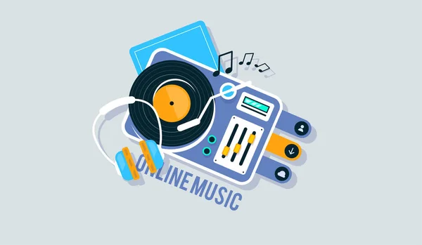 Reproductor de vinilo. Ilustración de vectores planos musicales. — Vector de stock