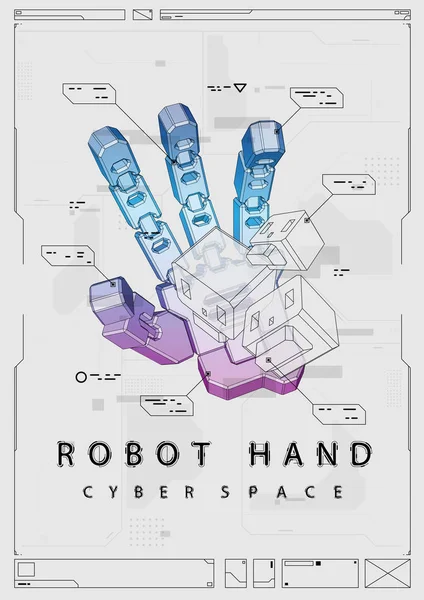 Poster Futuristik abstrak dengan tangan robot. Gambar konsep dengan elemen HUD . - Stok Vektor