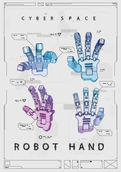 Streszczenie futurystyczny plakat z ręki robota. Ilustracja koncepcyjna z elementami HUD. — Wektor stockowy